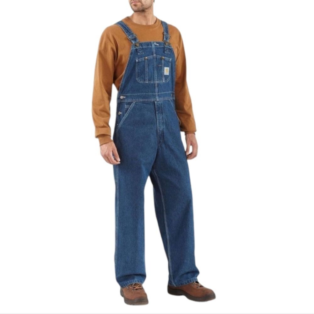 EUC Carhartt Men's Washed Denim Bib cotton jean Overalls blue 40 × 30